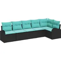 Syfax Gartensofa-set 6 stk. Schwarz und Türkis Poly-Rattan