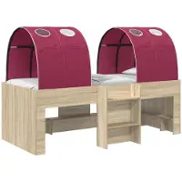 Syfax Bett mit Tunnel 3 Stk. Sonoma Eiche und Rot Holzwerkstoff