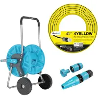 Cellfast Aluplus Schlauchwagen 1/2" 60 m + 4YELLOW Gartenschlauch 1/2" 50 m + Set mit Basic Sprühkopf 1/2"