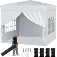 Costway Pavillon 3x3m, Pop up Faltpavillon mit 4 abnehmbaren Seitenwänden & Sonnenschutz, 4-fach höhenverstellbares Partyzelt, Gartenpavillon Weiß
