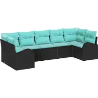 Syfax Gartensofa-set 7 stk. Schwarz und Türkis Poly-Rattan