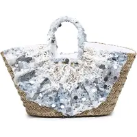 Kassandra Strohtasche Damen Baumwolle Handgeflochten Silber und Weiß mit Pailletten Argento e Bianco UNICA 56x28x22 cm ARGENTO