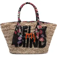 Kassandra Rattan Shopper Tasche Damen mit Reißverschluss Boho Chic Tote Bag Pink UNICA 54x26x16 cm
