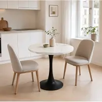STILVORA Esstisch rund für 2–4 Personen mit Holzplatte in weißer Marmoroptik, Küchentisch mit schwarzem Metallgestell, Bistrotisch für Esszimmer Wohnung und Home Office