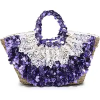 Kassandra Strohtasche Damen Baumwolle Handgeflochten Silber und Weiß mit Pailletten Argento e Bianco UNICA 56x28x22 cm ARGENTO
