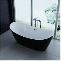 PureHaven freistehende Acryl-Badewanne 170x80 cm elegant inkl. Siphon Überlaufschutz leicht zu pflegende Oberfläche extra starker Rahmen Schwarz/Weiß