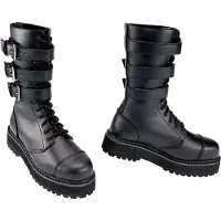 Brandit Markante Unisex Plateau Phantom Buckle Boots Echtleder Stiefel mit Stahlkappe Schnür-Boots 2. Wahl – kleine Schönheitsfehler 9075-2 Schwarz