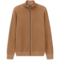 Bugatti Strickjacke "Basic Essential", Herren, Gr. 4XL, beige (60, taupe), 100% Baumwolle, unifarben, regular fit, ohne Ausschnitt, Rippbündchen, Strickjacken Strickjacke, mit Reißverschluss