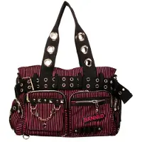 Banned - gestreifte Handtasche / Schultertasche Schwarz Rot
