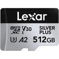 Lexar Professional SILVER PLUS, 512 GB, MicroSDXC, UHS-I, 205 MB/s, 150 MB/s, Class 3 (U3)