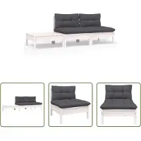 The Living Store 3-tlg. Garten-Lounge-Set mit Kissen Weiß Kiefer Massivholz