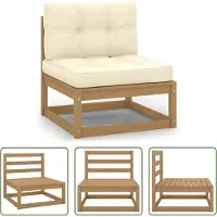 The Living Store Garten-Mittelsofa mit Creme Kissen Massivholz Kiefer