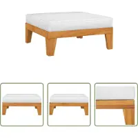 The Living Store Modular-Fußhocker mit Cremeweißen Kissen Akazie Massivholz