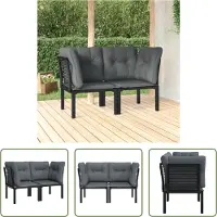 The Living Store Garten-Eckstühle mit Kissen 2 Stk. Schwarz & Grau Poly Rattan