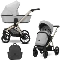 Kunert BRAV 2in1 Kinderwagen in Grau mit Champagner Rahmen und Gelrädern