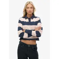 Superdry für Damen. W6012175A Gestreiftes Rugby-Poloshirt in Rosa (L), Lässig, Baumwolle, Langarm
