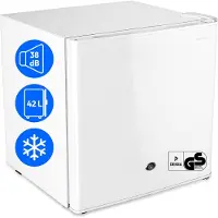 Medion Mini Kühlschrank mit Schloss und Eisfach (klein, leise, abschließbar, 42L kleiner Kühlschrank für Büro Hotels Minibar Camping Gaming, Speisen & Eis, Türanschlag wechselbar, MD 370001) weiß