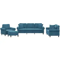 vidaXL 4-tlg. Sofagarnitur mit Kissen Blau Samt