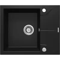 Deante | Granitspüle 1-Kammer mit Abtropffläche - Schwarz - Schlagfest und elegant - Ideal für kleine Küchen
