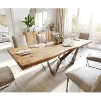 DELIFE Esstisch Edge 260x100 XL Akazie Natur Spider Flachstahl Edelstahl Live-Edge