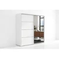 BM-Möbel A12 Schlafzimmerschrank mit 2 Schiebetüren, Spiegel - Weiß - 175 x 62 x 245 cm