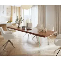 DELIFE Esstisch Edge 300x100 XL Akazie Braun Glas Live-Edge