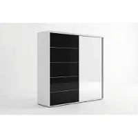 BM-Möbel A11 Kleiderschrank mit 2 Schiebetür aus Glas und Spiegel - Weiß, Lacobel Schwarz - 150 x 62 x 245 cm