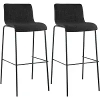 CLP Barhocker 2er Set mit Lehnen Hover, Barstühle stapelbar mit Stoffbezüge, Stapelstühle Metallgestelle bis 150 kg belastbar, Farbe: dunkelgrau, Gestellfarbe: schwarz
