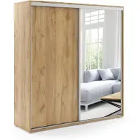 BM-Möbel A20 Kleiderschrank mit Schiebetür und Spiegel - Gold Craft - 150 x 62 x 245 cm