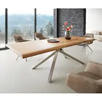 DELIFE Esstisch Edge 260x100 XL Akazie Natur Kreuzgestell Rechteck Edelstahl Live-Edge