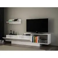 Skye Decor , Hochwertiger TV-Schrank, 180 x 45 x 29,6 cm, 100% melaminbeschichtete Spanplatte, 18 mm dick, zahlreiche Regale, wandmontierbar, zusätzlicher Stauraum, modernes Design in Weiß.