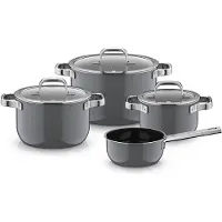 WMF Topf-Set, 4-teilig, Platinum 05.1882.5290, Platin, Keine Beschichtung, Edelstahl, Glas, 5,88 kg, 295 mm