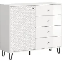 Ebuy24 Prisma Sideboard 4 Schubladen, 1 Tür weiß, weiß Hochglanz.
