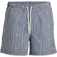 Jack & Jones Badeshorts "JPSTMAUI BREEZE MINI STRIPE SWIM SRT SN", Herren, Gr. XXL, N-Gr, blau (navy blazer), Web, Polyester, bedruckt, gestreift, Badehosen Badeshorts, Kunstfaser, normal geschnitten