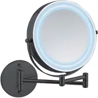 Wenko Wandspiegel "Power-Loc LED Modell Lumi", schwarz, B:25,5cm H:32cm T:35cm Ø:17,5cm, Stahl, Spiegel, Wandspiegel, Kosmetikspiegel mit Beleuchtung, 5-fach Vergrößerung, ohne Bohren