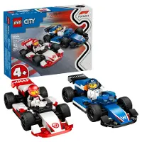 LEGO City F1 Williams Racing und Haas F1 Rennautos - Formel 1 Spielzeug mit baubaren Autos und 2 Rennfahrer Minifiguren - Kleine Geschenkideen für Jungen und Mädchen ab 4 Jahren 60464
