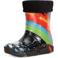Ladeheid Kinder Mädchen Jungen Gummistiefel Gefüttert Swk2020 (Schwarz Muster-34, 21/22)