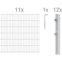 Alberts Doppelstabmattenzaun 6-5-6, Matten 2,50 m, Höhe 1,23 m, Länge 27,5 m, feuerverzinkt, Zaun als Komplettset, Pfosten mit Klemmlasche 60x40 mm