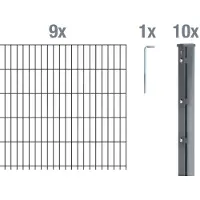 Alberts Doppelstabmattenzaun 8-6-8, Matten 2,50 m, Höhe 1,83 m, Länge 22,5 m, anthrazit, Zaun als Komplettset, Pfosten mit Abdeckleiste 60x40 mm