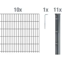 Alberts Doppelstabmattenzaun 8-6-8, Matten 2,50 m, Höhe 1,23 m, Länge 25 m, anthrazit, Zaun als Komplettset, Pfosten mit Abdeckleiste 60x40 mm