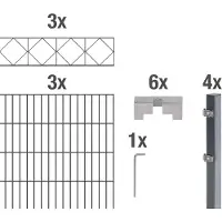 Alberts Doppelstabmattenzaun Bergen, Höhe 140 cm, Länge 6 m, 2 m Matte, anthrazit, zum Einbetonieren
