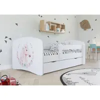 KIDS Collection Kinderbett 180x80 mit Matratze, Rausfallschutz, Lattenrost & Schublade in weiß 80 x 180 Mädchen Bett rosa Pferd