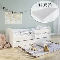 KIDS Collection Kinderbett 70x140 / 80x160 Komplett Set inkl. Matratze, Lattenrost, Schublade & Rausfallschutz | Einzelbett für Kinder von 2 – 10 Jahren | 70x140 cm | weiß
