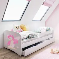 KIDS Collection Kinderbett 160x80 mit Matratze, Rausfallschutz, Lattenrost & Schublade in weiß 80 x 160 Mädchen Bett rosa Fee