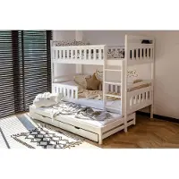 KIDS Collection Hochbett 90x200 mit Ausziehbett Etagenbett 2 Schubladen und 2 Matratzen, Lattenrost, Rausfallschutz, umbaubar in 3 Einzelbetten, Vollholz in weiss