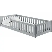 KIDS Collection Kinderbett Bodenbett 80x160 cm mit Rausfallschutz, Matratze & Lattenrost Montessori Bett Bed Gitterbett Kinder Jugendbett Einzelbett | Aschgrau | von 3. bis 10. Lebensjahr