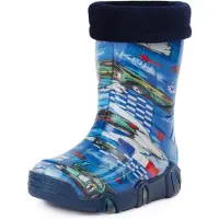 Ladeheid Kinder Mädchen Jungen Gummistiefel gefüttert Swk 05 (Blau Auto, 21/22 EU)