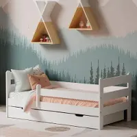 KIDS Collection Kinderbett 80x160 cm Kinder Bett Jugendbett Juniorbett | Mit Rausfallschutz & Schublade | Stabiles Kiefernholz | 80×160 cm von 3. bis 10. Lebensjahr | Weiß