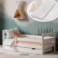 KIDS Collection Kinderbett 80x160 cm Kinder Bett Jugendbett Juniorbett | Mit Rausfallschutz, Schublade & Matratze | Komplett-Set | 80×160 cm von 3. bis 10. Lebensjahr | Weiß