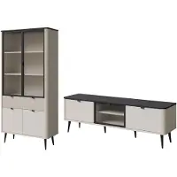 Feldmann-Wohnen Wohnzimmer-Set Marly Wohnwand-Set Vitrine Lowboard Farbe wählbar,Kaschmir / Graustein